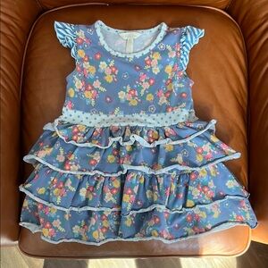 Matilda Jane Blue Floral Ruffled Tiered Short Dress/Top with Polka-Dot Waist